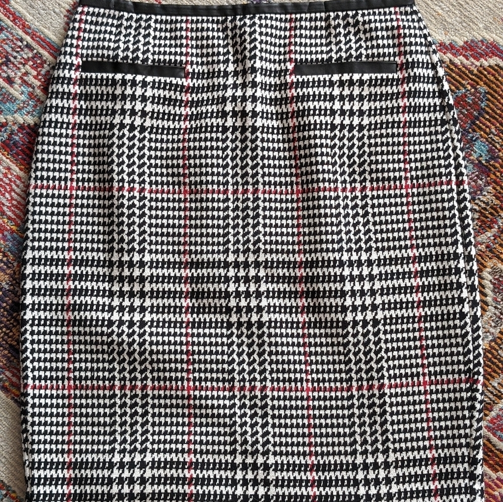 Talbots Houndstooth Ponte Faux Leather Trim Pencil Skirt